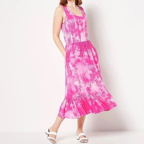 J Jason Wu Plus Size Pink Tie Dye Jersey Knit Sleeveless Maxi Sun Dress 2X - Picture 1 of 8